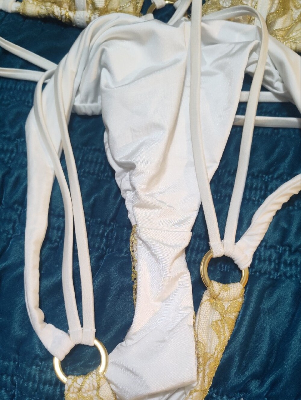 Beach Bunny White & Gold Lace Strappy Bikini - Picture 7 of 11